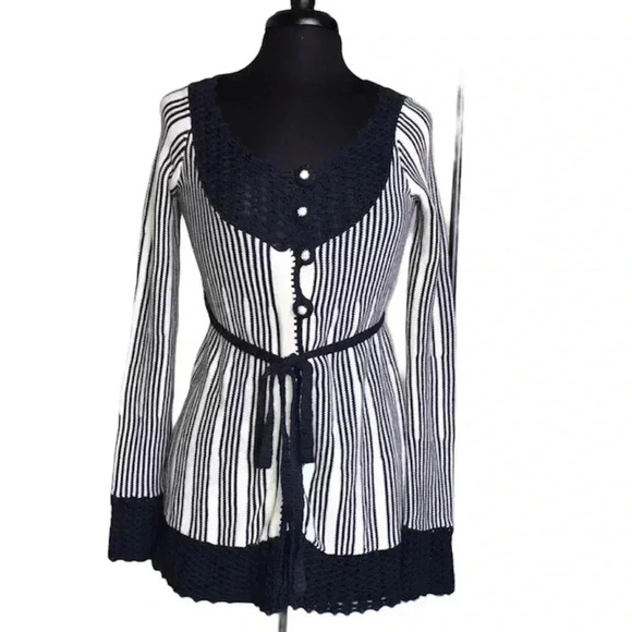 Sparrow Striped Crochet Knitted Cardigan Sweater Size XS - Picture 1 of 6